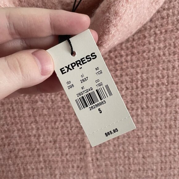 Express Women S Light Pink Waffle Knit Thermal Wedge Turtleneck Sweater NWT - Picture 8 of 11